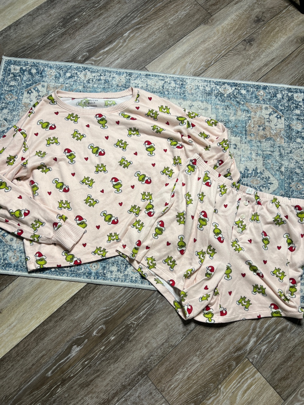 American Eagle Pink Grinch Print Pajama Set